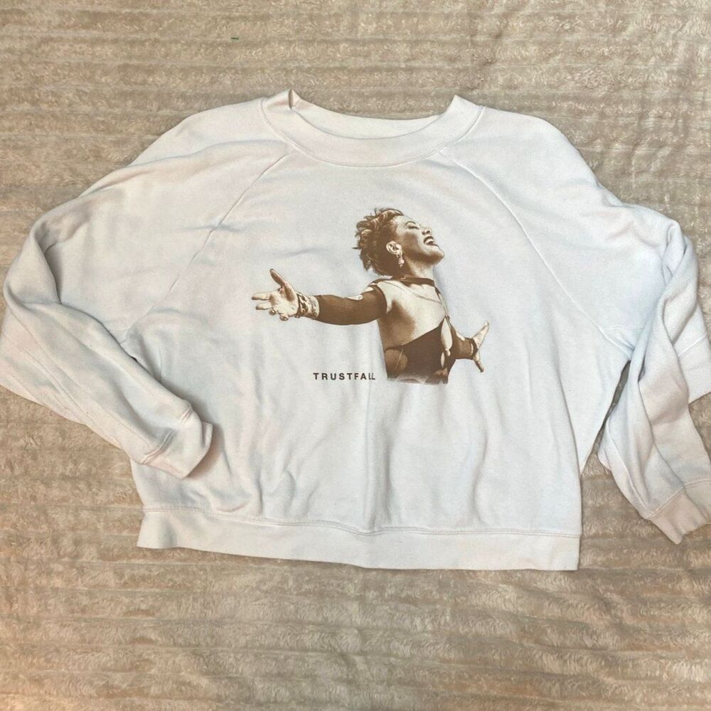 P!NK Trustfall Crewneck Sweatshirt L Cream Sepia Official Tour Merch 2023